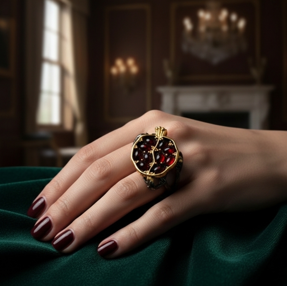 Gold and Black Pomegranate Ring